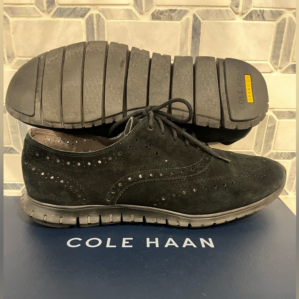 Cole Haan Black Suede Wingtip Oxford Flats